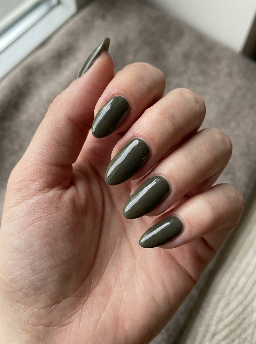 Dark Olive Fall Nails als olivgrüne Herbstmaniküre 2026